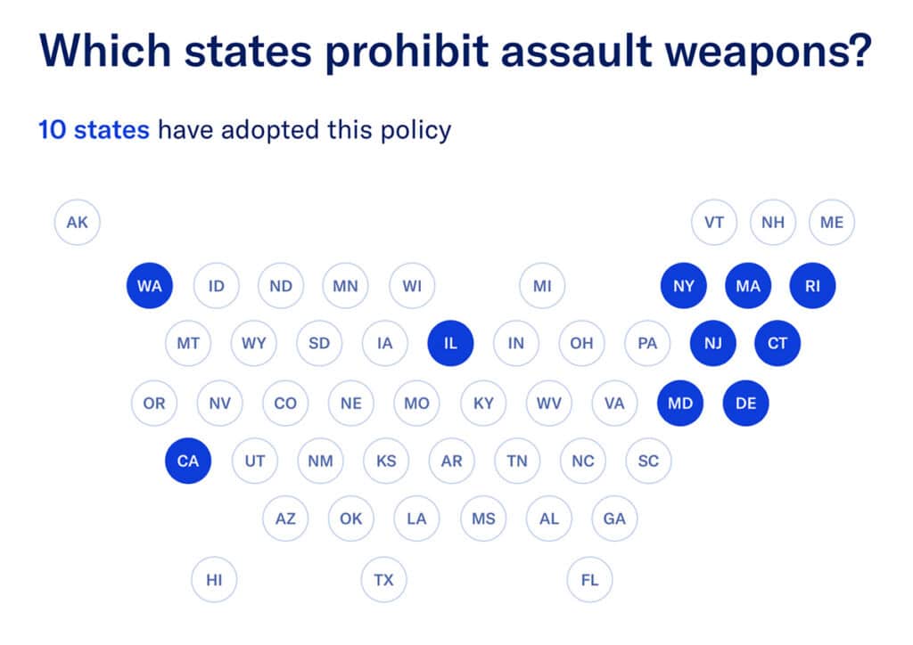 Map: States in US with assault weapons bans