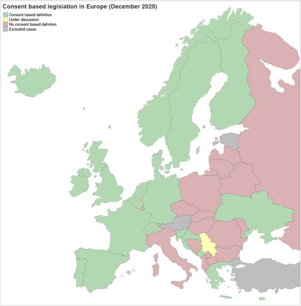 Map: Countries with consent-based rape laws in Europe