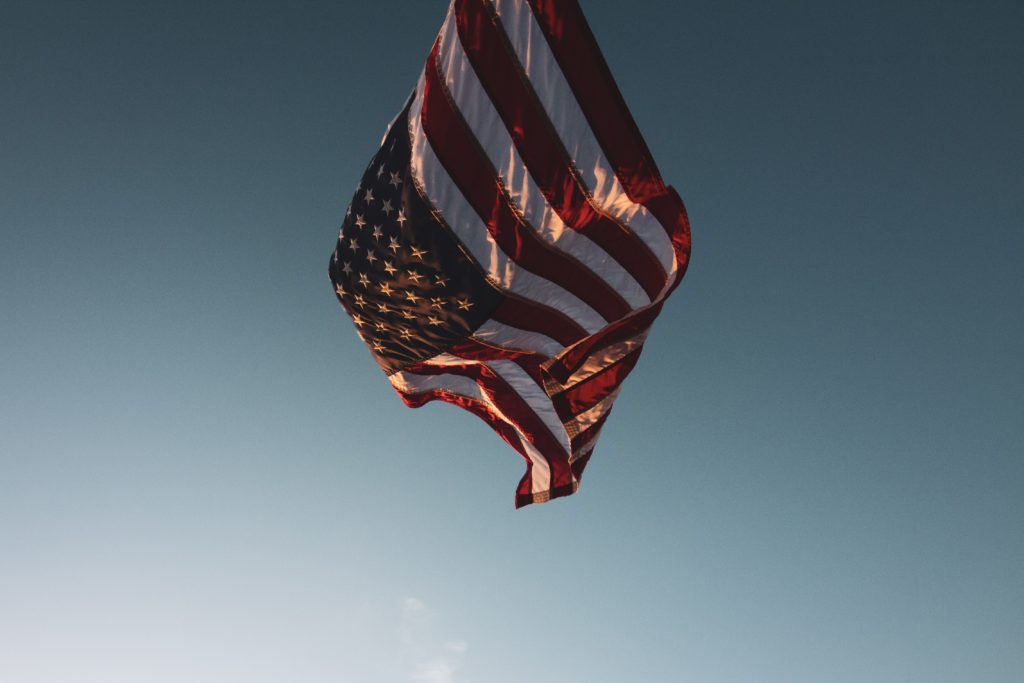 american flag in sunset