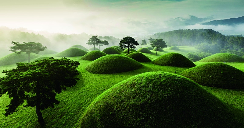 A photo showing the rolling hills of Korea's Gaya Tumuli, one of the 42 new sites added to UNESCO's World Heritage List