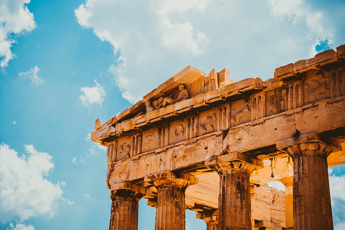 A close-up photo of the Parthenon temple in Athens