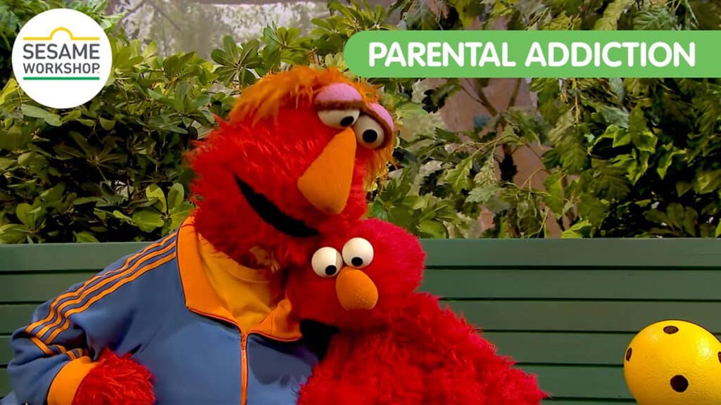 A still from a Sesame Workshop video for for kids and families struggling with a parent's addiction