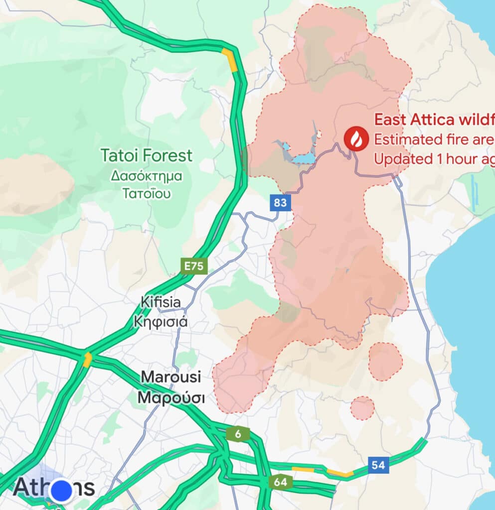 Map: 2024 wildfire in Greece