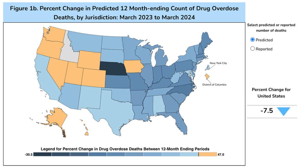 Map: Decrease in overdose deaths