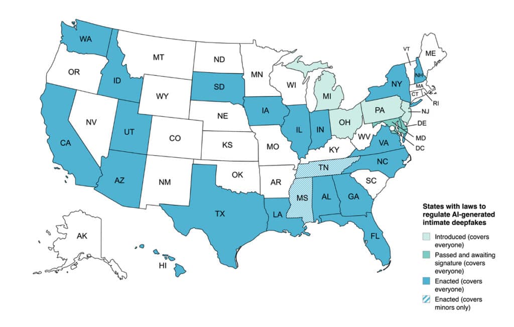 Map: States with laws to regulate deepfake porn