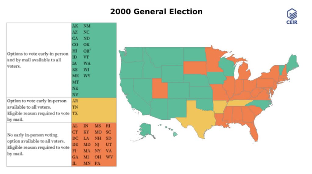 Map: Options to vote before Election Day, 2000