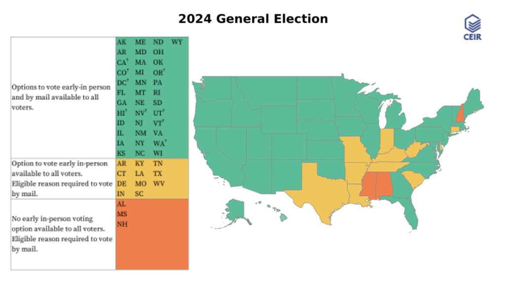 Map: Options to vote before Election Day, 2024