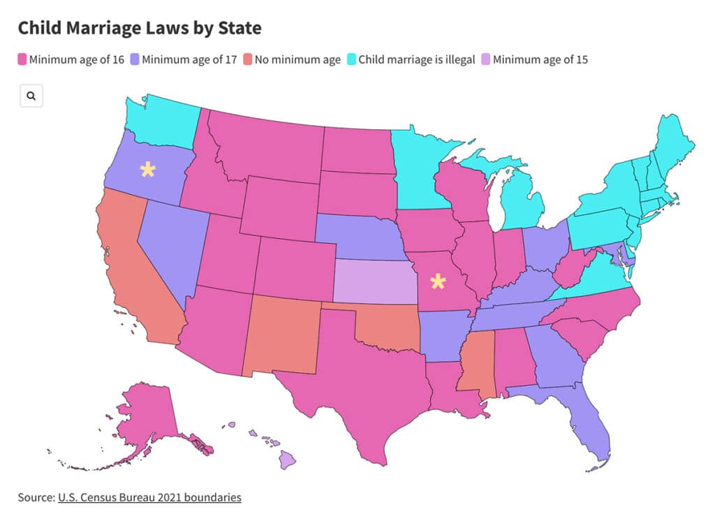 Map: Child marriage laws by state