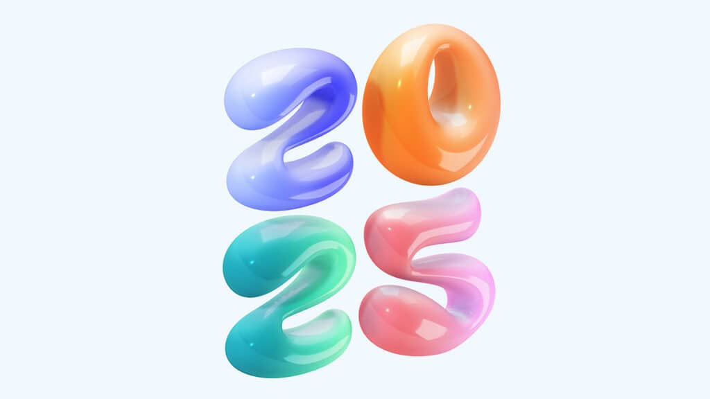 Colorful 2025 balloons on white background
