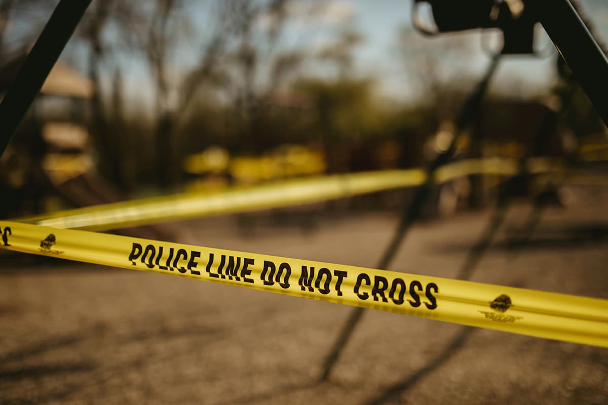 Police tape at a crime scene