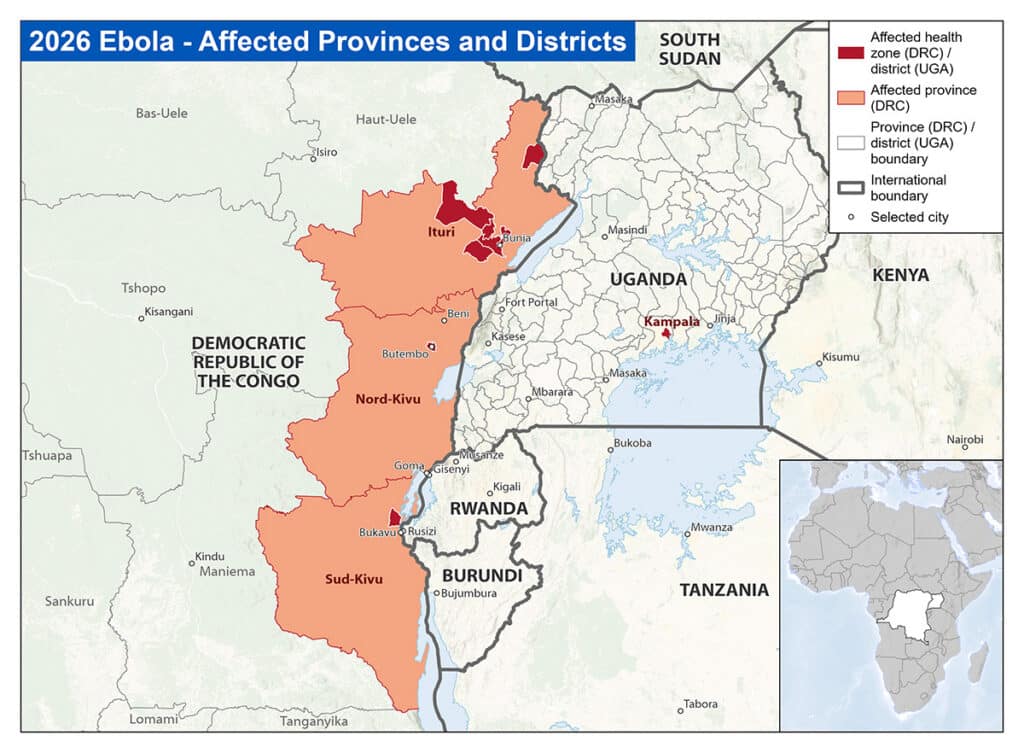 Map: 2026 Ebola-affected areas